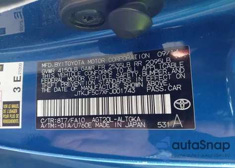 2015 Scion Tc from USA, damaged, VIN JTKJF5C7XFJ001743